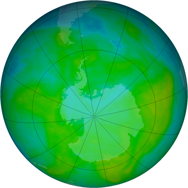 Antarctic ozone map for 29 December 1986
